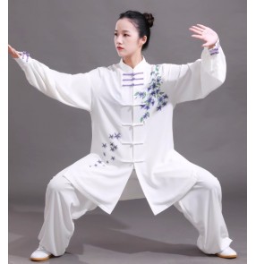 Tai chi clothing chinese kung fu uniforms for women and men flowers printed wushu tai chi competition performance suit morning fitness suit for female